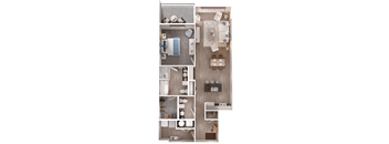 A series of images showing a top-down view of a small apartment layout.