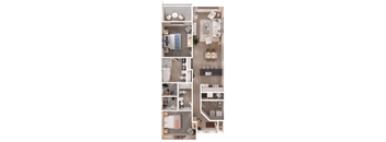 A series of images showing different layouts of a small apartment.