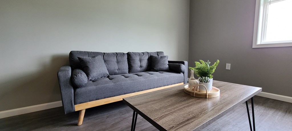 a living room with a couch and a coffee table
