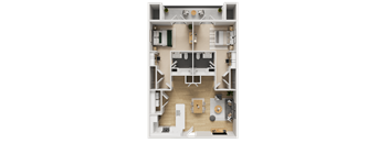 A detailed floor plan of a two-story residential apartment.