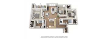 A 3D rendering of a modern, minimalist house layout.