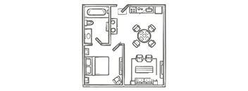 A black and white drawing of a floor plan of a room.