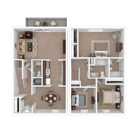A floor plan of a two-story house with a living room, kitchen, dining room, and bedrooms.