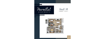 A floor plan for a 1-bedroom apartment at Parallel Apartments.