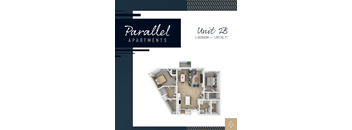 A floor plan for Parallel Apartments shows a 2-bedroom apartment is 1,092 square feet.