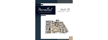 A floor plan for Parallel Apartments shows a 2-bedroom, 2-den unit is 1,310 square feet.