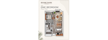 A floor plan of a one bedroom apartment in Irvine Park Towers.