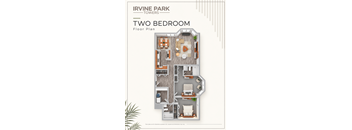 A floor plan of a two bedroom apartment at Irvine Park Towers.