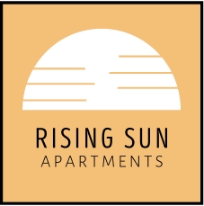 A logo for Rising Sun Apartments featuring a sun.