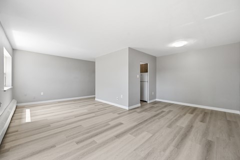 A room with wooden flooring and a small closet.