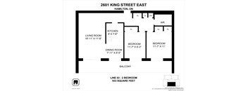 A floor plan for a property at 2601 King Street East in Hamilton, Ontario, Canada.