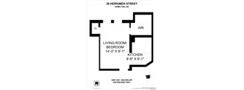 A floor plan for a Bachelor apartment at 39 Herkimer Street, Hamilton, ON.