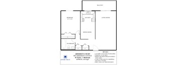 A floor plan for a 1 bedroom apartment at Aberdeen Court.