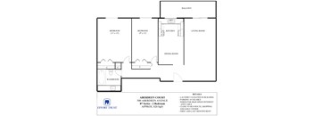 A floor plan for a 2 bedroom apartment at Aberdeen Court.