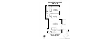 A floor plan for a 2 bedroom apartment at 542 Queenston Road, Hamilton, ON.