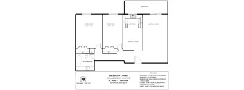 A floor plan for a 2 bedroom apartment at Aberdeen Court.