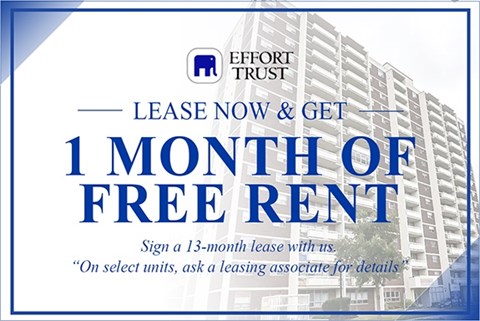 A promotional image for Effort Trust offering a free month of rent for signing a 13-month lease.