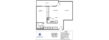 A floor plan of a residence with a living room, dining room, kitchen, and bathroom.