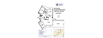 A floor plan for a penthouse apartment at 644 Main Street West in Hamilton, Ontario.