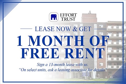 A sign advertises a 1 month lease with a free month.