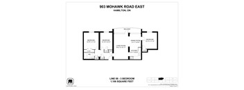 A floor plan for a property at 903 Mohawk Road East in Hamilton, ON, showing the layout of the bedrooms, living room, kitchen, and bathrooms.
