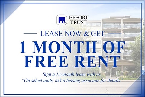 A sign advertising a 1 month free rent offer from Effort Trust.