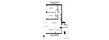 A floor plan for a 2 bedroom apartment at 75 Main Street, Dundas, ON.