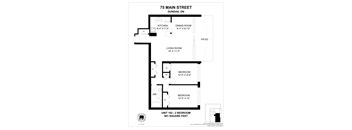 A floor plan for a two bedroom apartment at 75 Main Street, Dundas, ON.