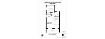A floor plan for a condo at 116 Charlton Avenue West in Hamilton, Ontario.