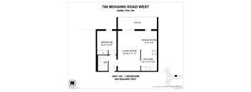 A floor plan for a unit at 760 Mohawk Road West in Hamilton, Ontario.