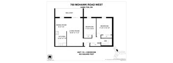 A floor plan for a unit at 760 Mohawk Road West in Hamilton, Ontario.