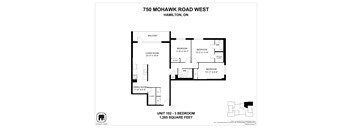 A floor plan for a 2 bedroom apartment at 750 Mohawk Road West, Hamilton, ON.