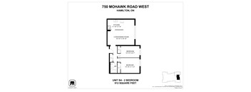 A floor plan for a 2 bedroom apartment at 750 Mohawk Road West, Hamilton, Ontario.