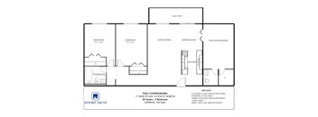 A floor plan for a 3 bedroom apartment with a laundry facility in the building.