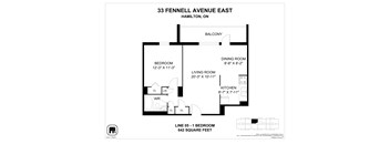 A floor plan for a home at 33 Fennell Avenue East in Hamilton, ON.