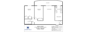 A floor plan for a property at Donna Court, 55 Victoria Avenue South, shows two bedrooms, a living room, a kitchen, a dining room, and a washroom.