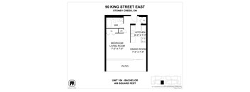 A floor plan for a 409 square feet apartment at 90 King Street East.
