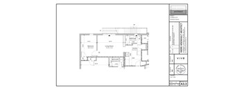 A floor plan for an architect's office shows a living room, dining room, kitchen, and bathroom.