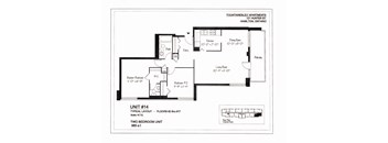 A floor plan for a two bedroom unit at Fountainebleu Apartments in Hamilton, Ontario.