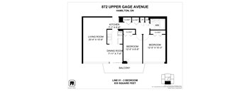 A floor plan for a two bedroom apartment at 872 Upper Gage Avenue, Hamilton, ON.
