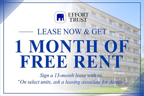 A building with a sign that says "Effort Trust" and "1 month of free rent".