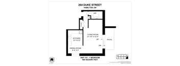 A floor plan for a duplex apartment at 264 Duke Street, Hamilton, ON.