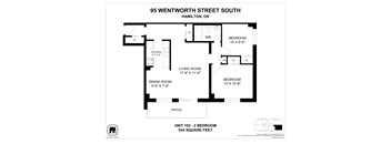 A floor plan for a 924 square feet apartment at 95 Wentworth Street South, Hamilton, On.