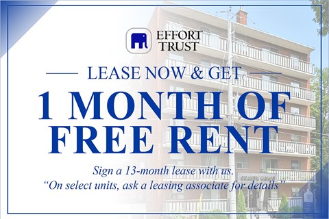 A sign advertising a free month of rent for signing a 13-month lease.