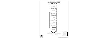 A floor plan for an apartment at 43 Herkimer Street in Hamilton, Ontario.