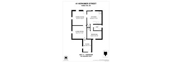 A black and white image of a floor plan for a unit at 41 Herkimer Street, Hamilton, ON.