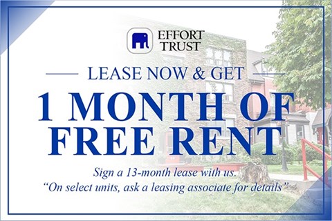 A promotional image for Effort Trust offering a free month of rent for signing a 13-month lease.