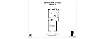 A floor plan for a unit at 33 Herkimer Street in Hamilton, Ontario.