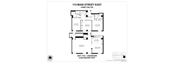 A black and white image of a floor plan for a 2 bedroom apartment.