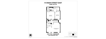 A floor plan for a two bedroom apartment at 115 Main Street East, Hamilton, ON.